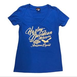 Harley Davidson Blue Tee Windy City V-Neck T-Shirt M motorcycle American